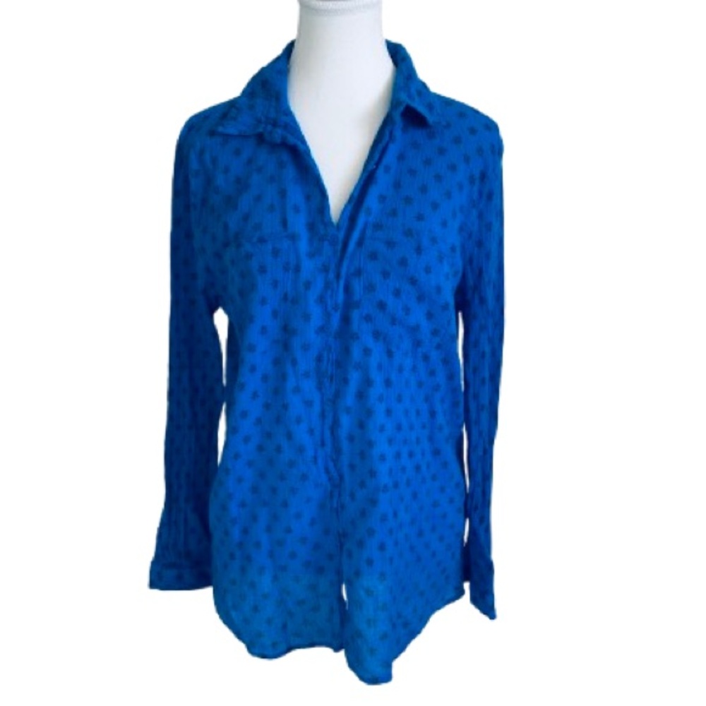 Rag Poets Blue Embroidered Star Button-Up Blouse - Size Medium